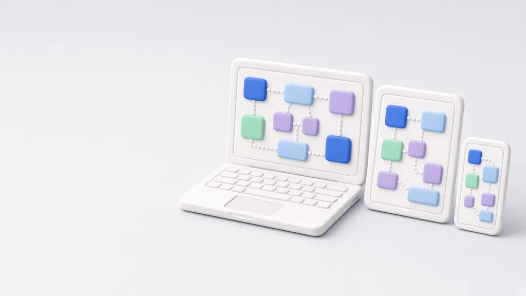 Ilustración de una laptop, un celular y una tableta mostrando la misma aplicación