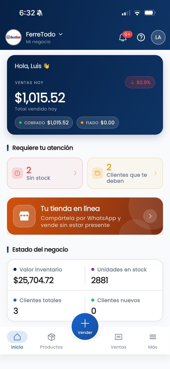 App móvil de Ontaz Stock con ventas del día, alertas y estado del negocio